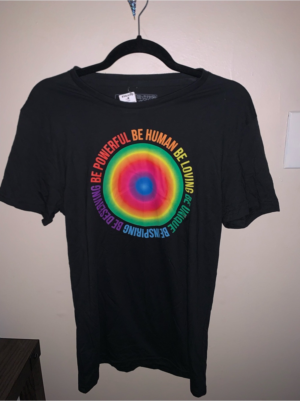 Tilly's Black Short-Sleeve Tee with Rainbow Concentric Graphic